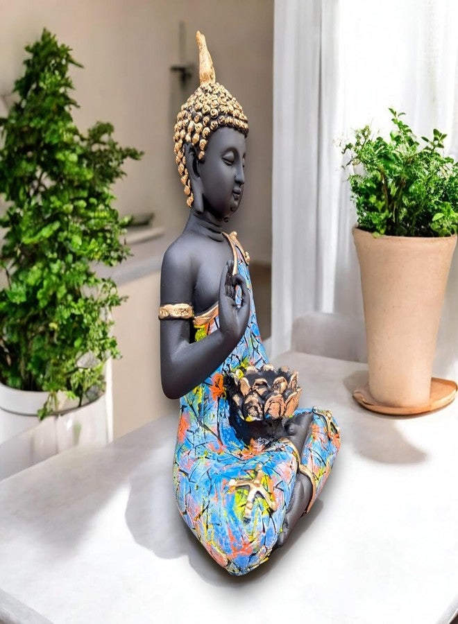 Karigaari India Big Meditating Buddha Statue Showpiece for Home Decor - Living Room - House Warming - Office - Gifting - Buddha Idol Polyresin Decorative Figurine (11 Inch/23 cm, Black, Multicolor) - Image 3